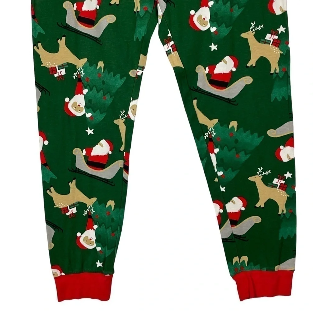 CARTER'S ADULT SANTA REINDEER HOLIDAY RED GREEN COTTON MATCHING PAJAMA PJ SET